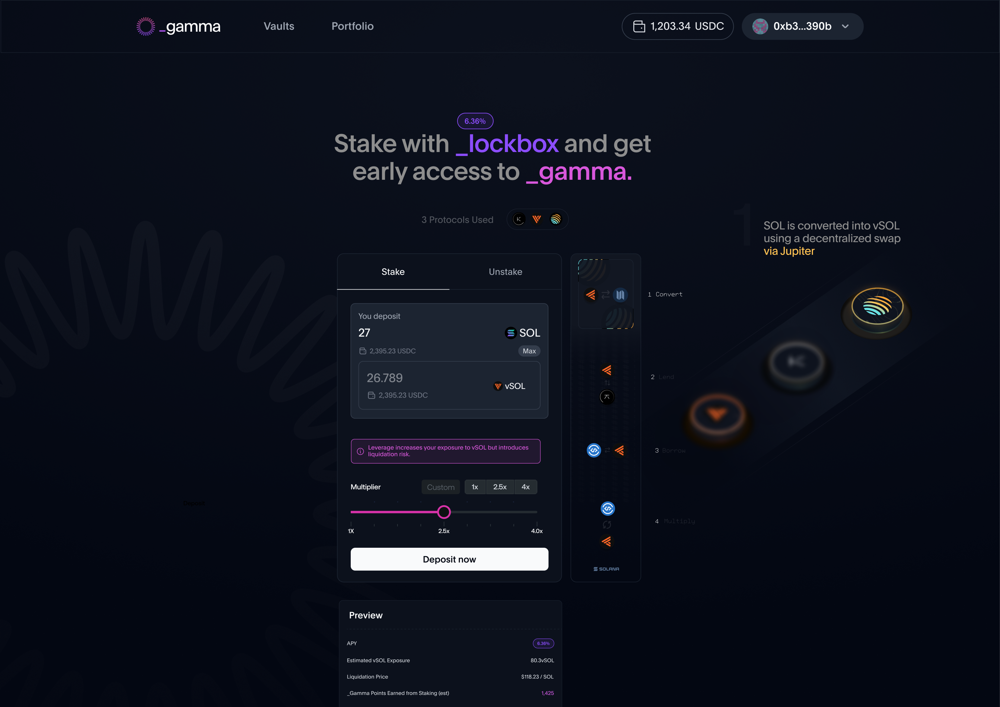 Gamma Lockbox staking and early-access product experience
